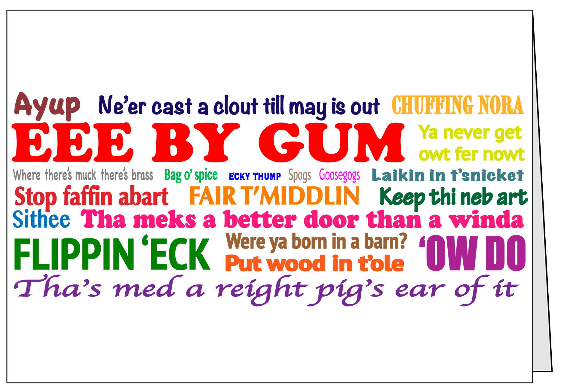 Yorkshire Sayings - Typographic Greetings Card