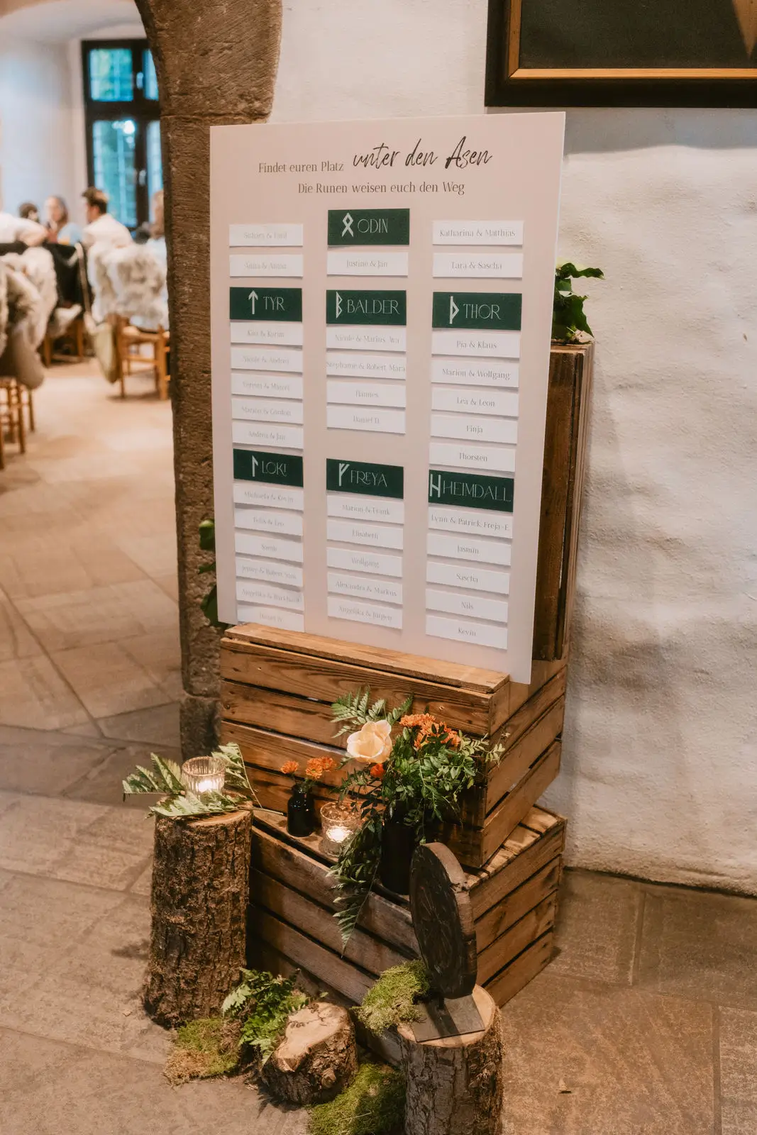 Sitzplan zur Hochzeit mit Runen und Tischnamen aus der nordischen Mythologie