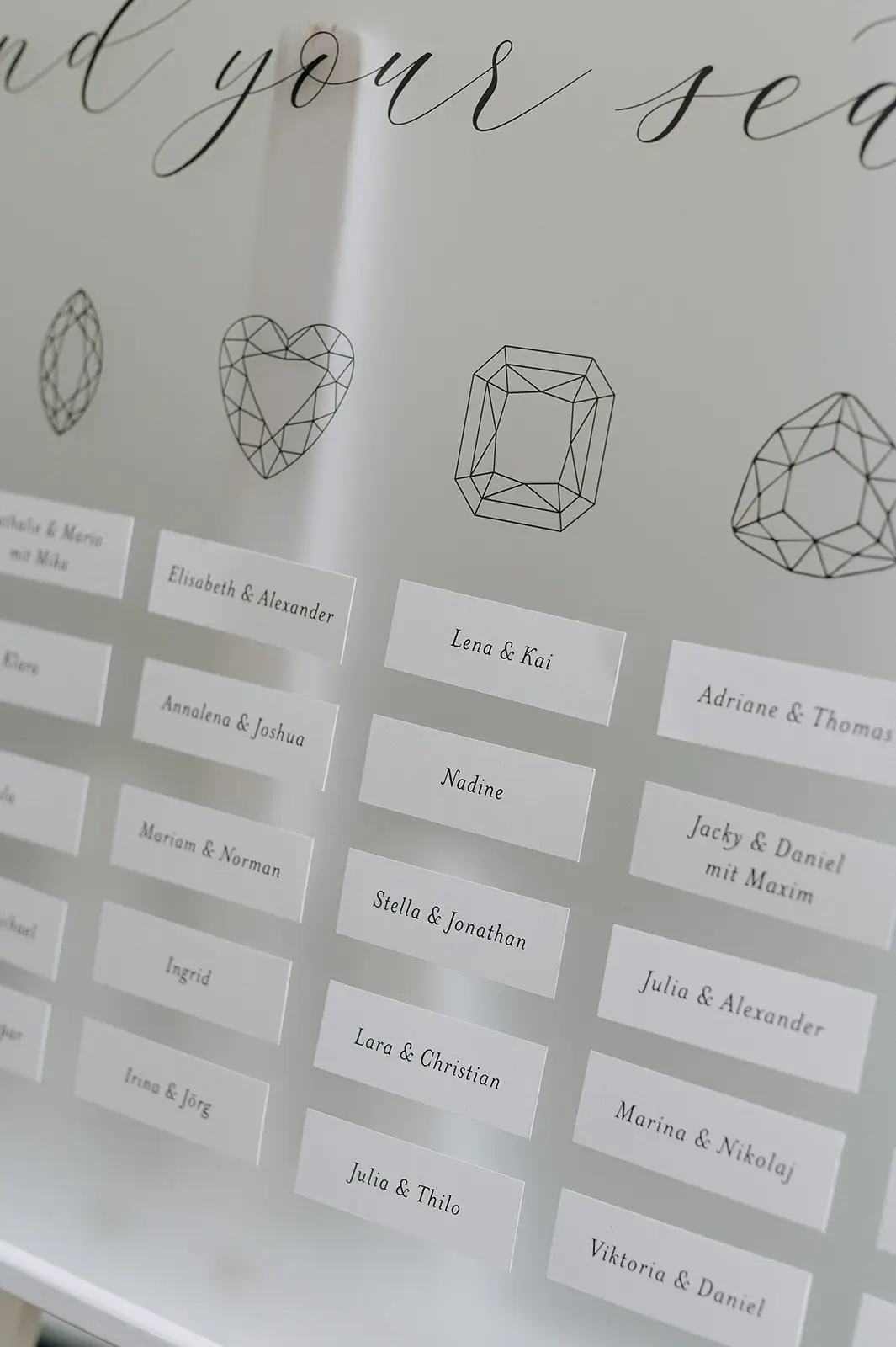 Sitzplan mit Diamanten  persönliche Verbindung des Paares