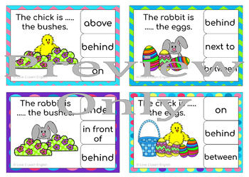 Miniatura: Prepositions of Place and Location | Task Cards | ESL Grammar | Centers | Easter