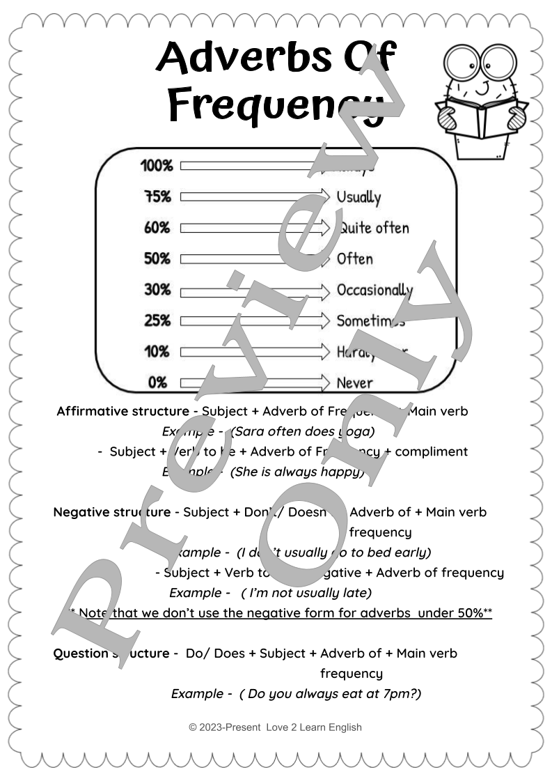 Thumbnail: Adverbs of Frequency Worksheets