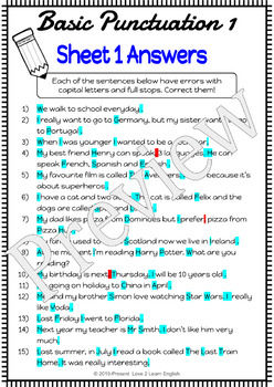 Thumbnail: Grammar Worksheets | ESL Grammar | Capitalization and Punctuation Practice |