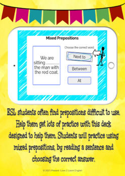 Thumbnail: Grammar Practice Mixed Preposition Boom Card Activity for ESL Learners