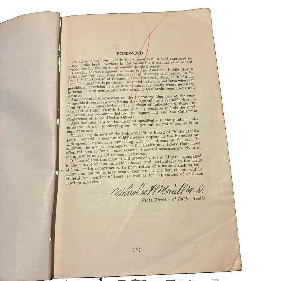 Thumbnail: A Manual For The CONTROL OF COMMUNICABLE DISEASES in California 1956