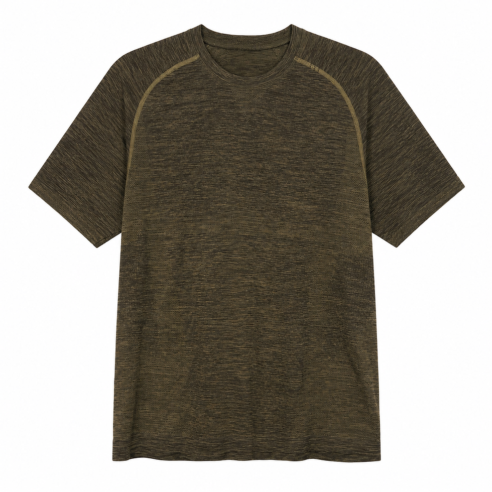 Lululemon men’s dark olive heather performance shirt front view