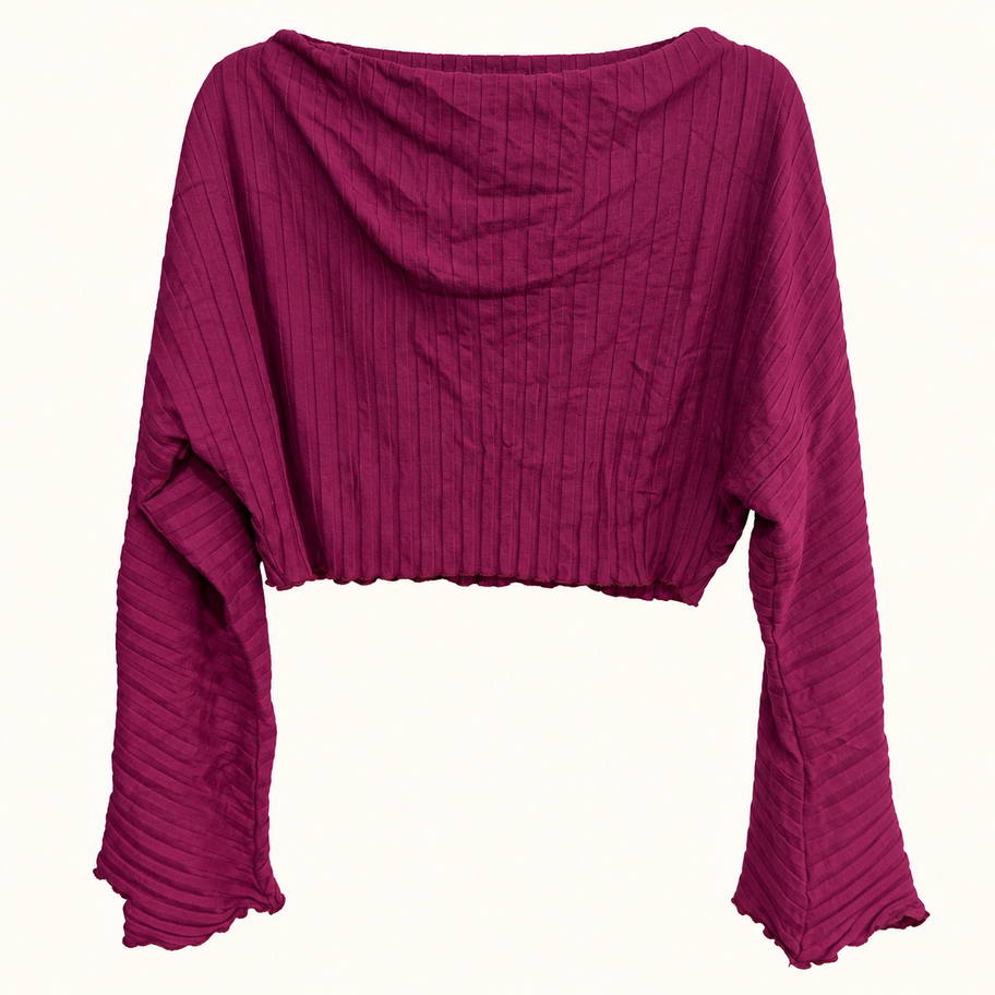 Simon Miller plum ribbed bell sleeve top - Back hood down
