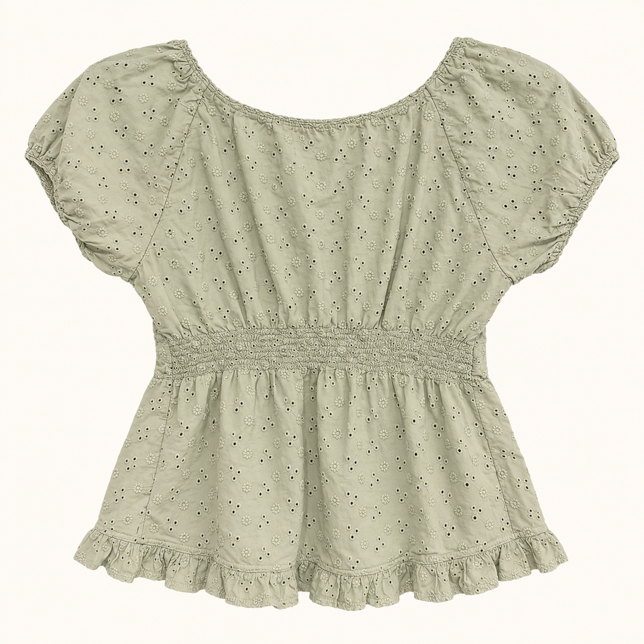 Brandy Melville sage green eyelet peplum top back