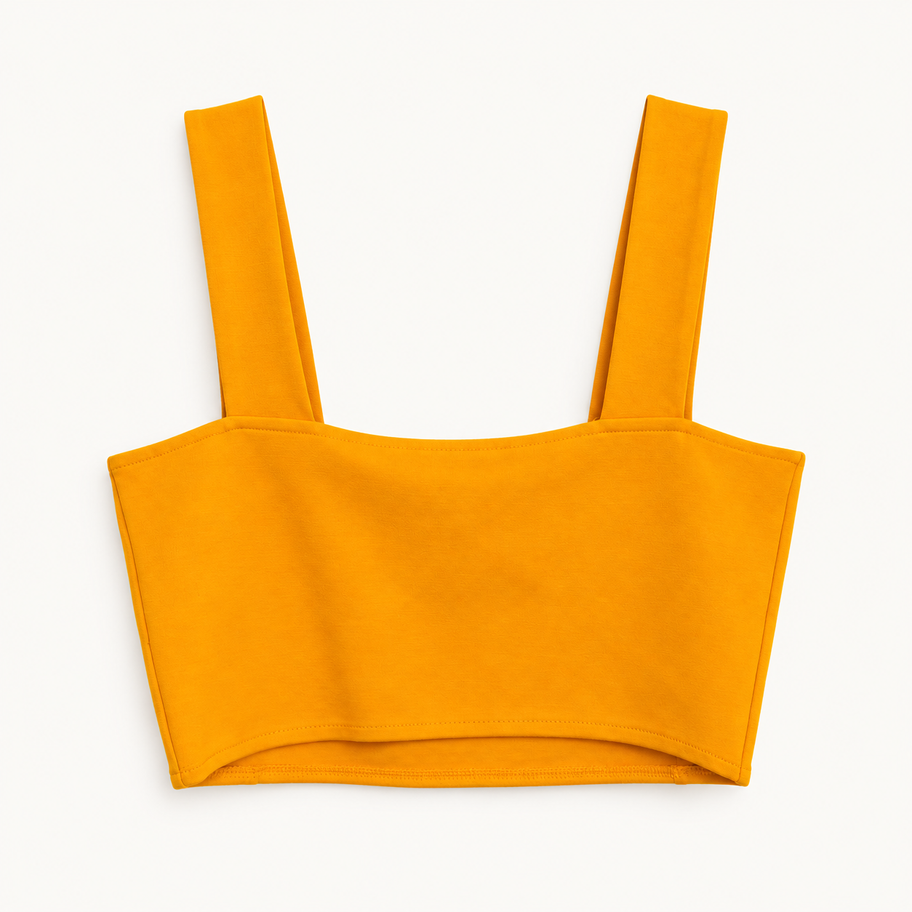 Zara golden orange square-neck wide strap crop top back view