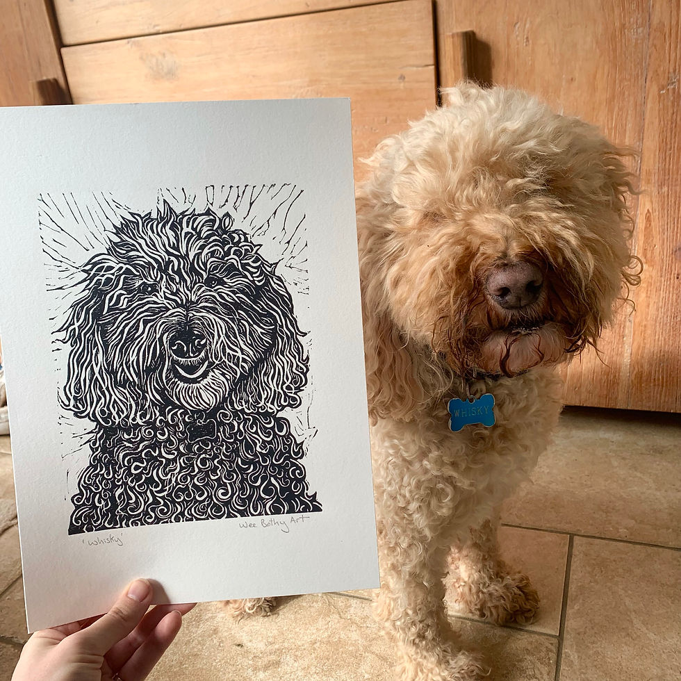 Thumbnail: Handprinted Cockapoo 'Whisky' Linocut Print
