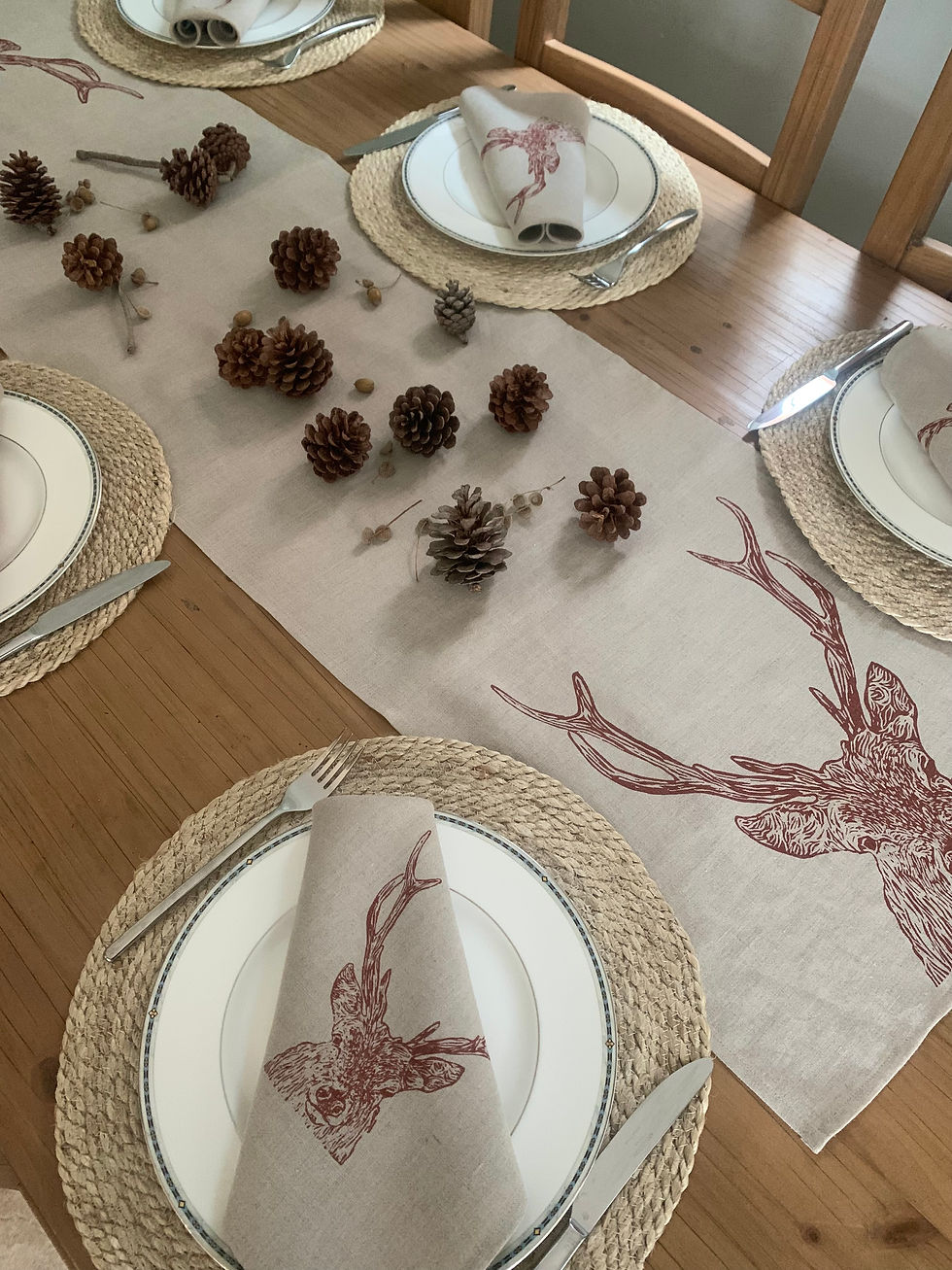 Thumbnail: Handprinted Stag Linen Table Runner