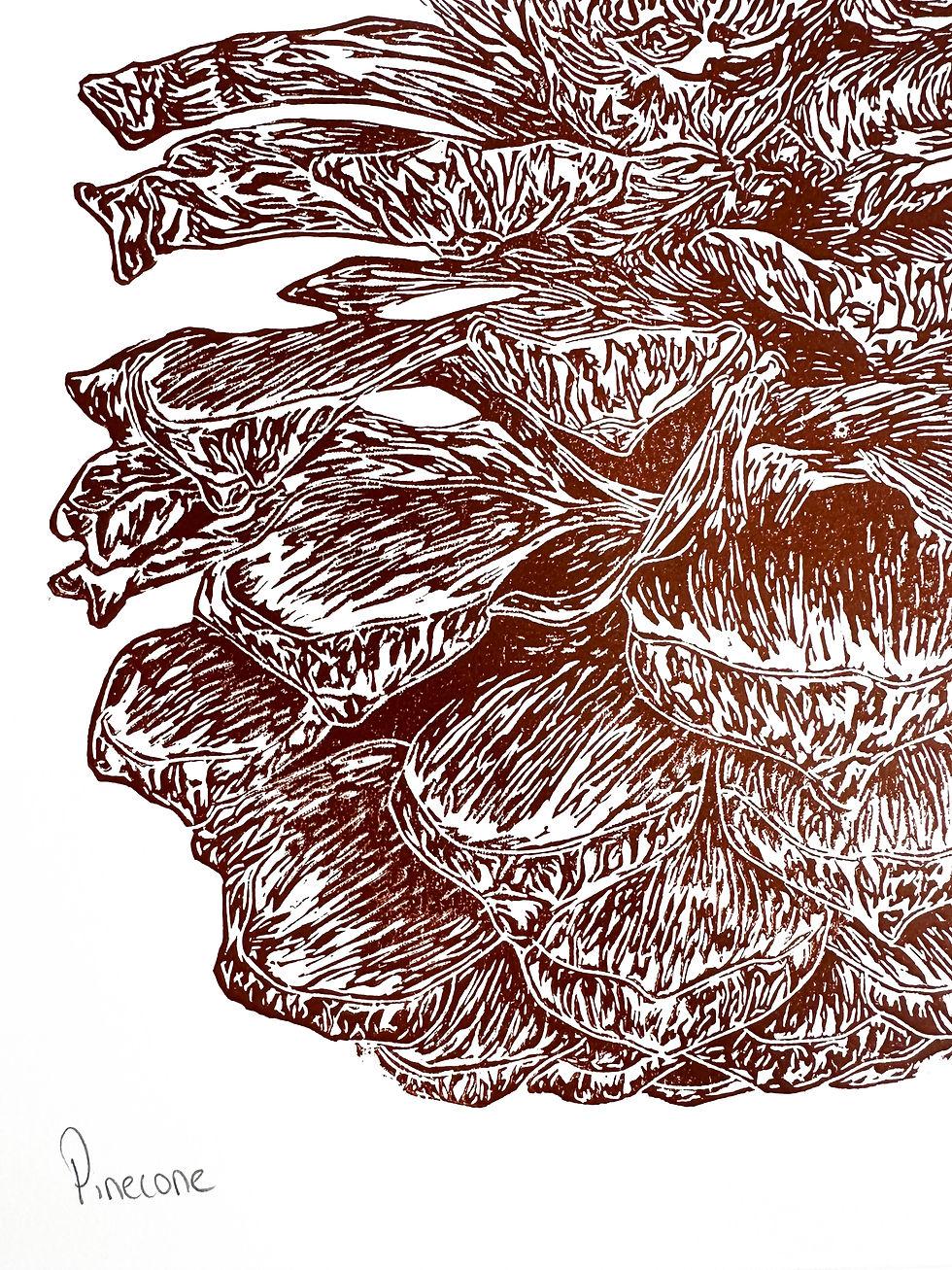 Thumbnail: Handprinted Pinecone Linocut Print