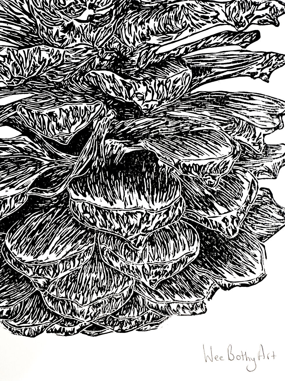 Thumbnail: Handprinted Pinecone Linocut Print