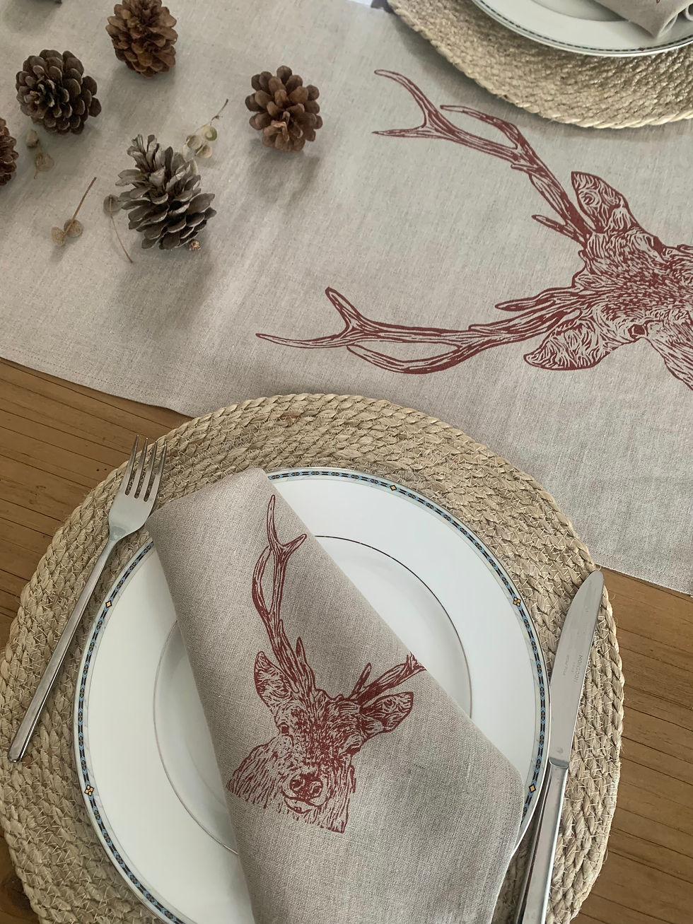 Thumbnail: Handprinted Stag Linen Table Runner