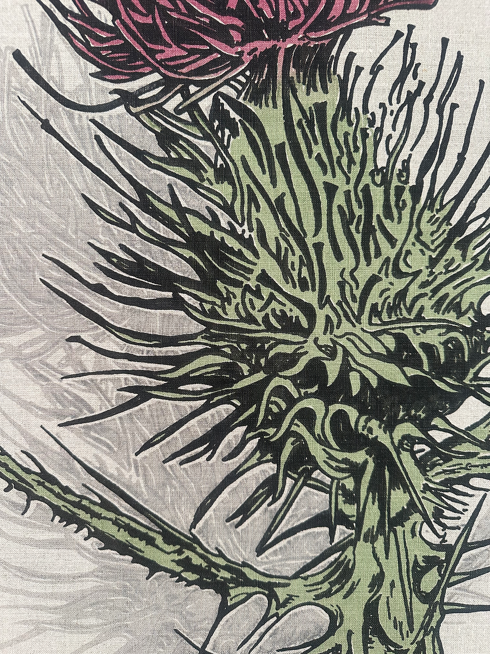 Thumbnail: Large Handprinted Linen Panel - Thistle