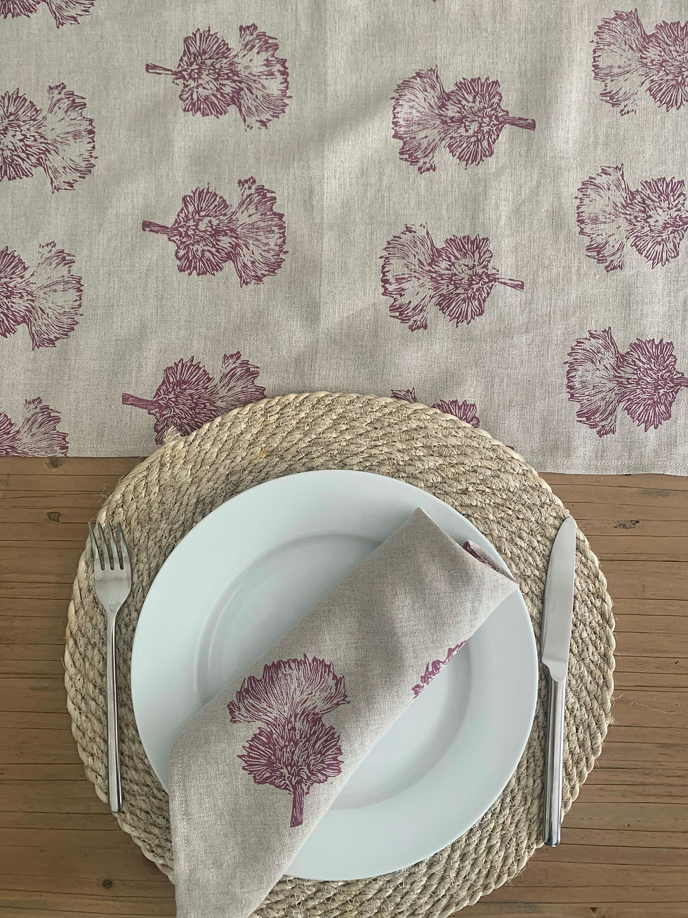 Thumbnail: Handprinted Thistle Linen Table Runner