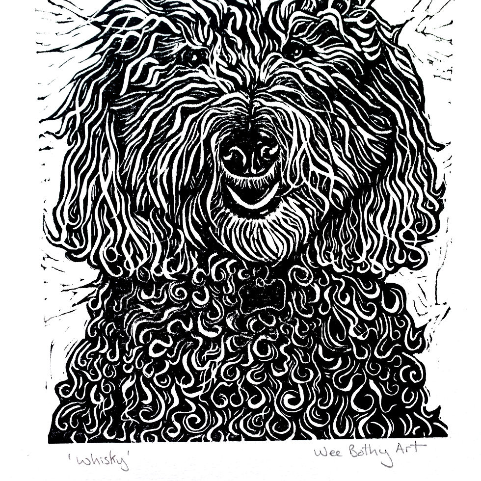 Thumbnail: Handprinted Cockapoo 'Whisky' Linocut Print
