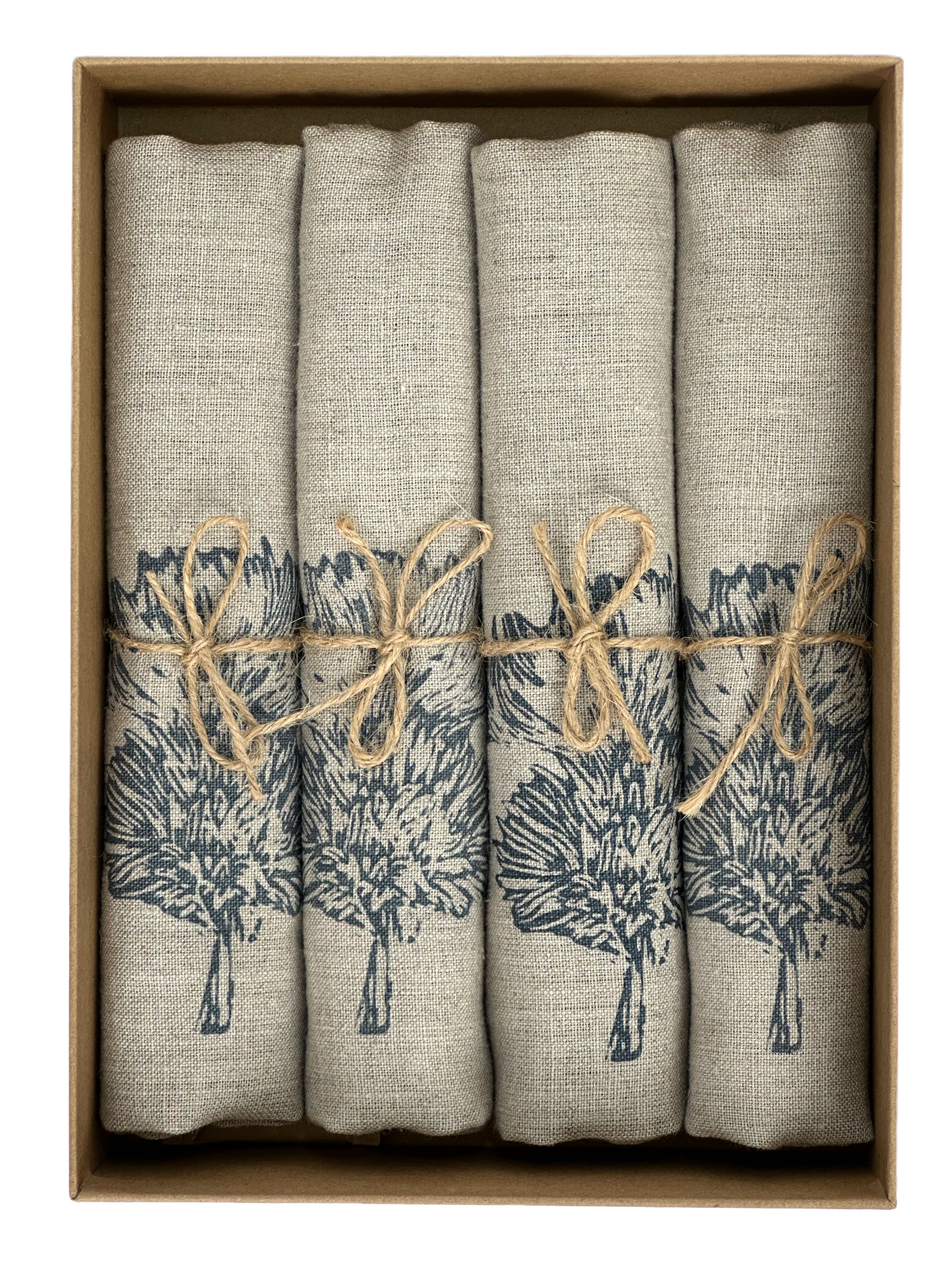 Handprinted Thistle Linen Napkins - Sets of 4