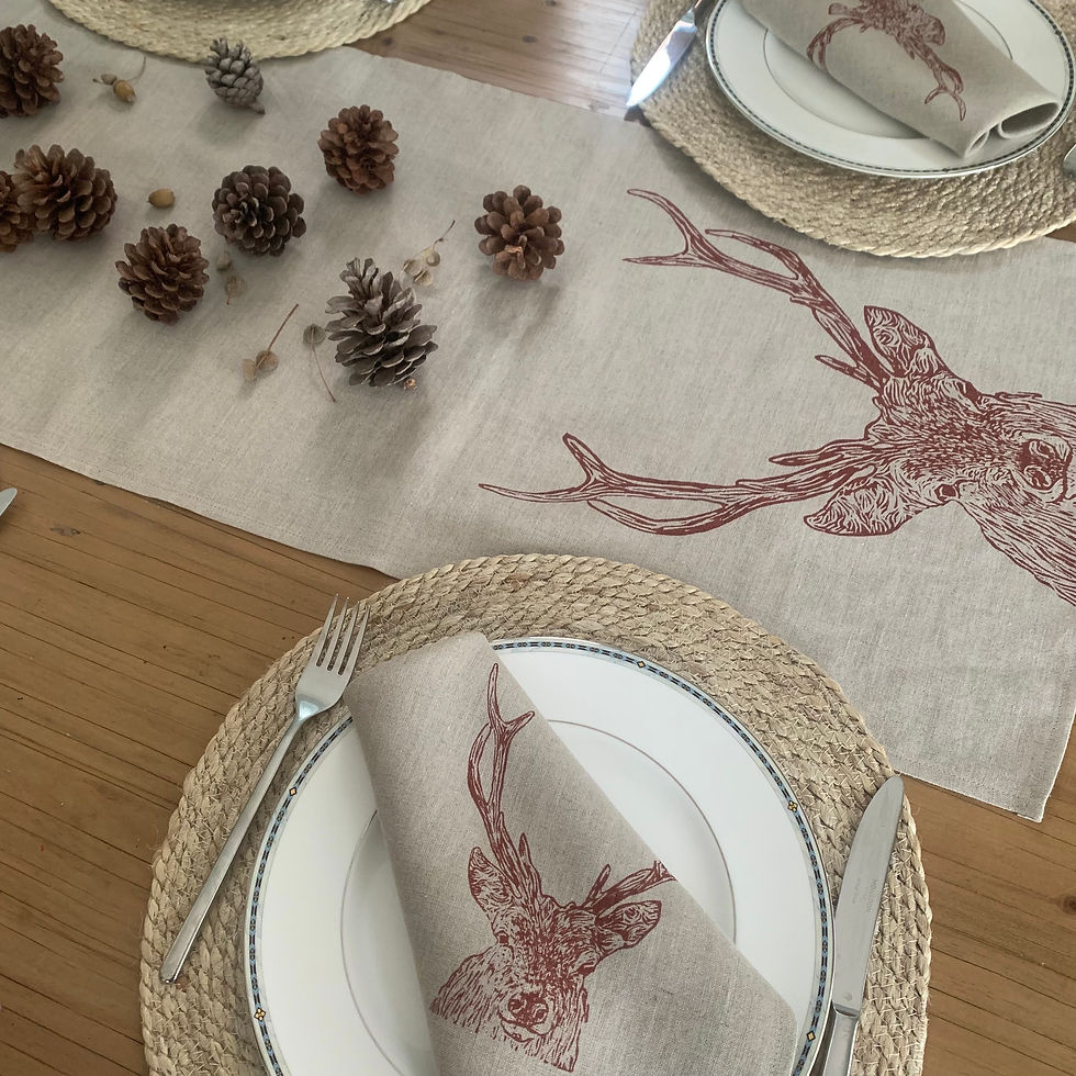Thumbnail: Handprinted Stag Linen Table Runner