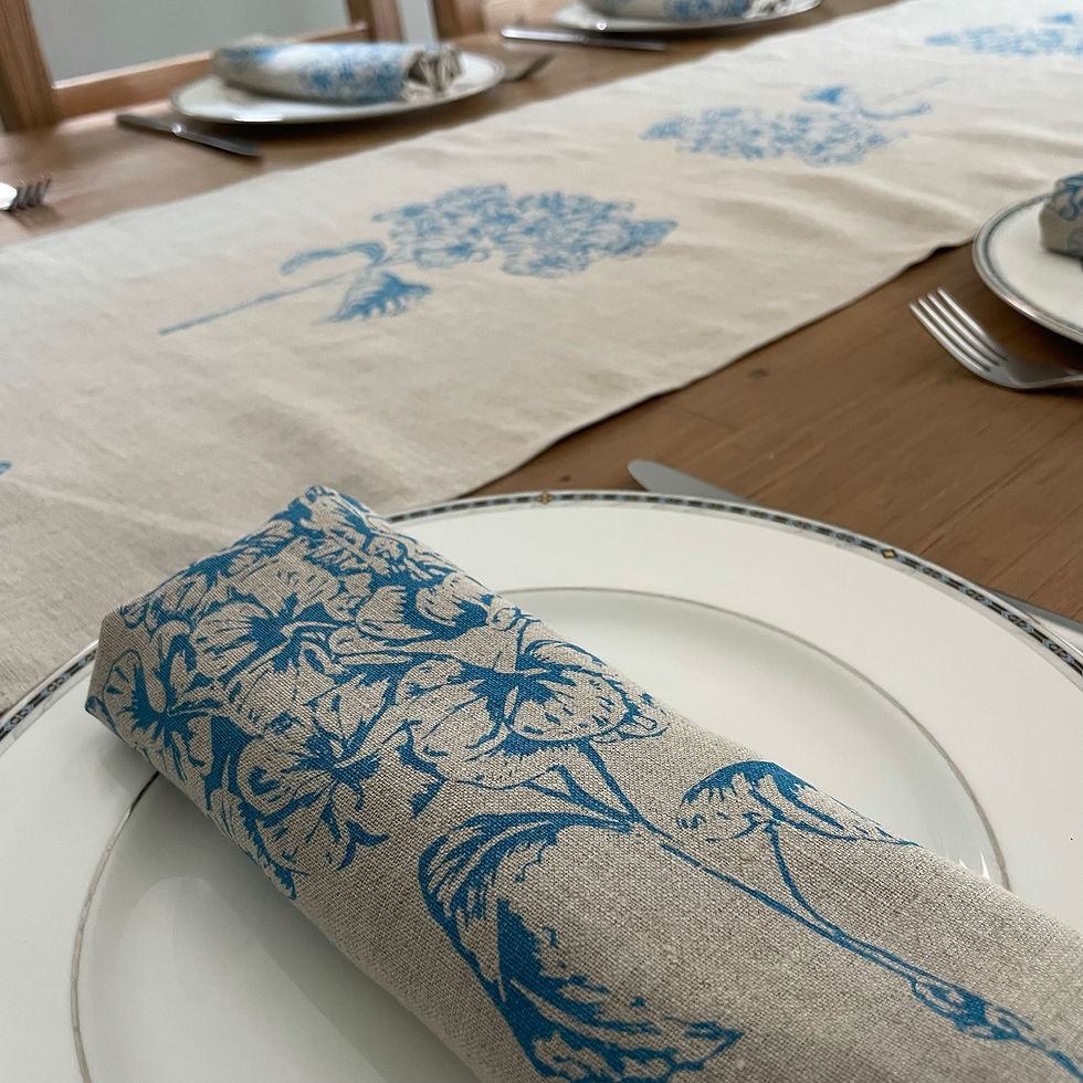 Thumbnail: Handprinted Hydrangea Linen Table Runner