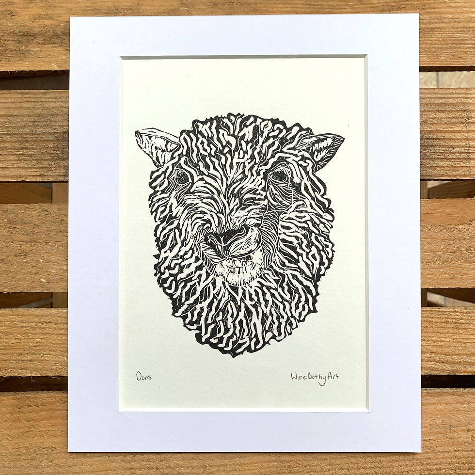 Thumbnail: Handprinted Sheep Linocut Prints