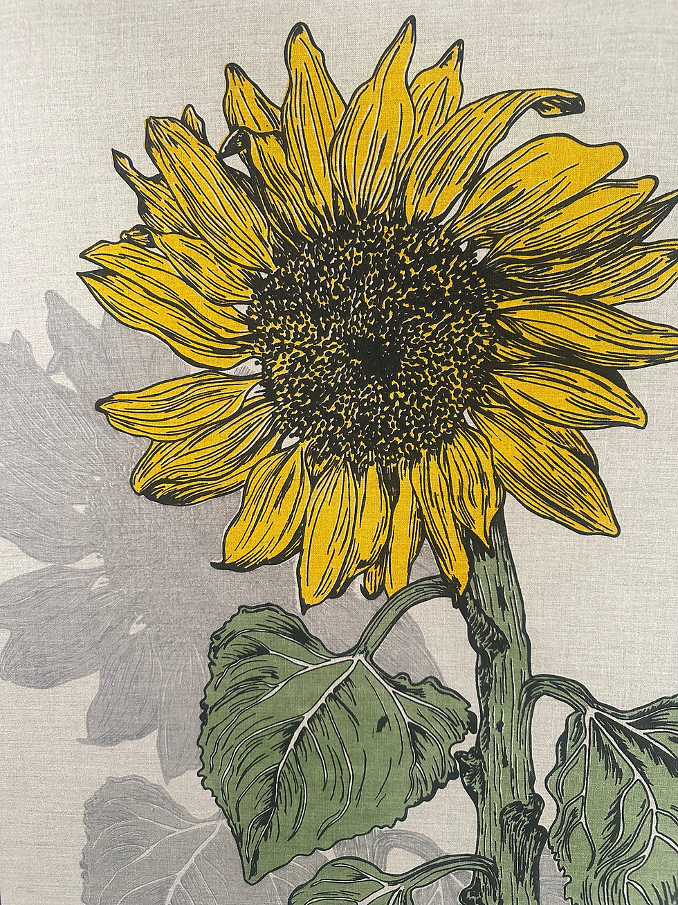 Thumbnail: Large Handprinted Linen Panel - Sunflower