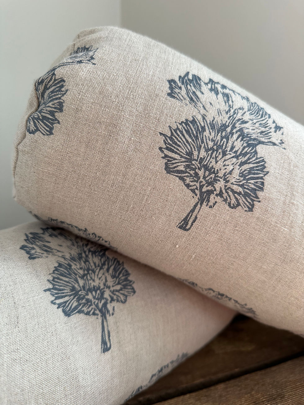 Thumbnail: Handprinted Grey Thistle Linen Bolster Cushion