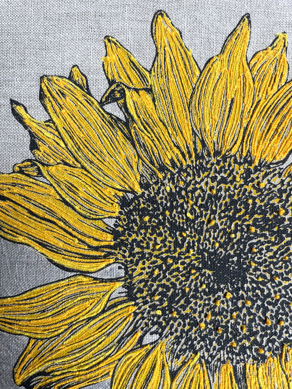 Thumbnail: Handprinted Linen Panel - Embroidered Sunflower
