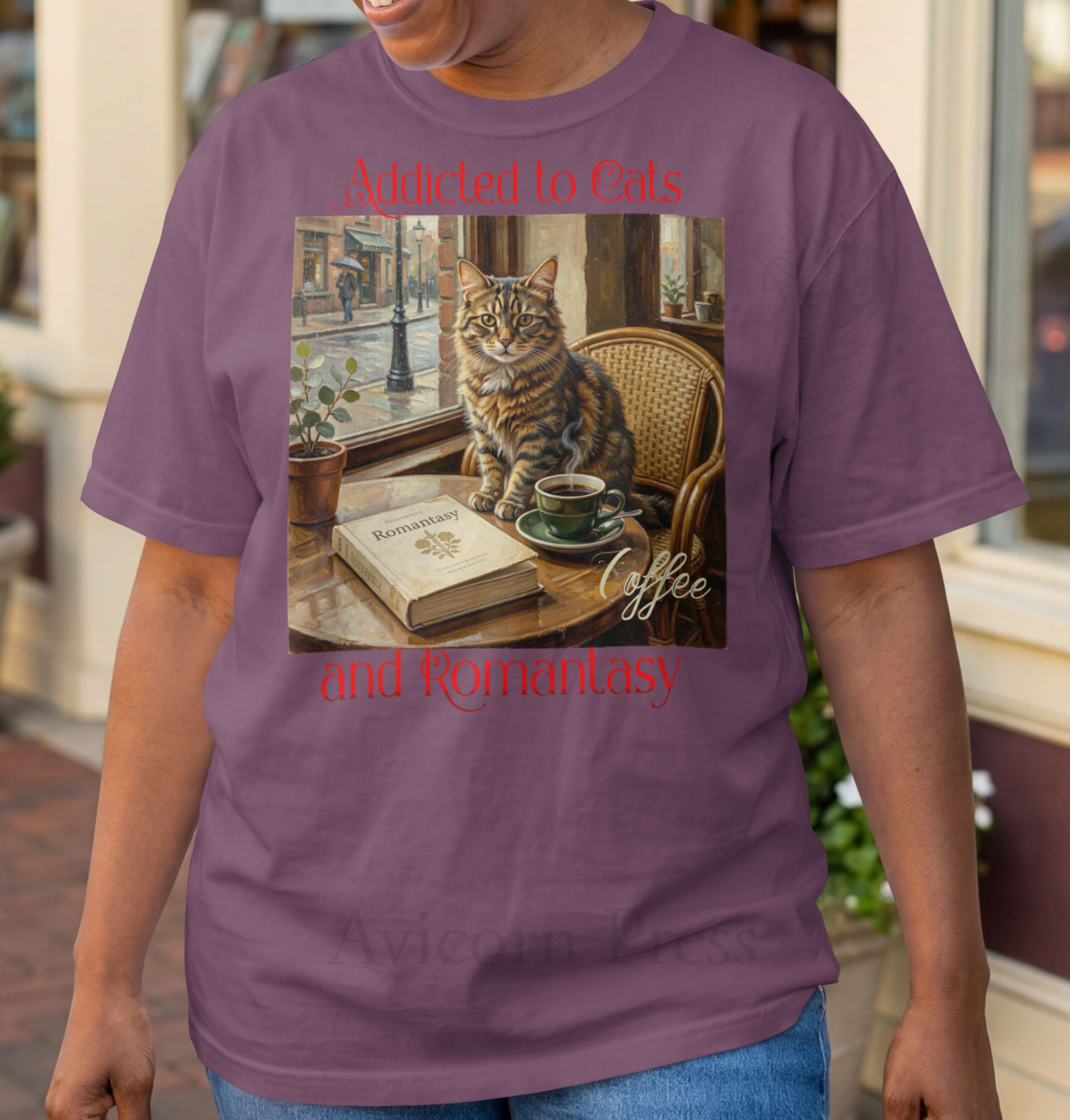 Addicted to Cats, Coffee, and Romantasy T-shirt