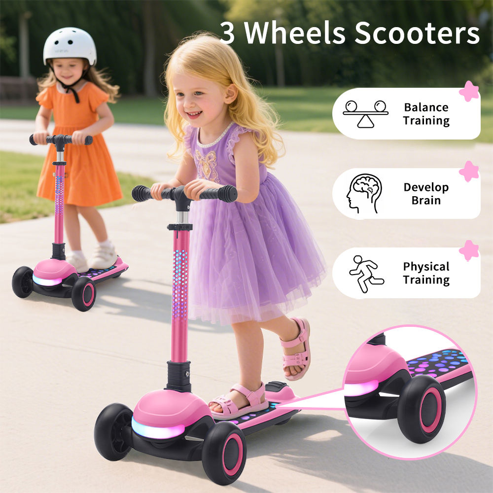 Kids Scooter Ages 3-10 One-Click Folding 4 Height Adjustable Handlebar Rear Brak