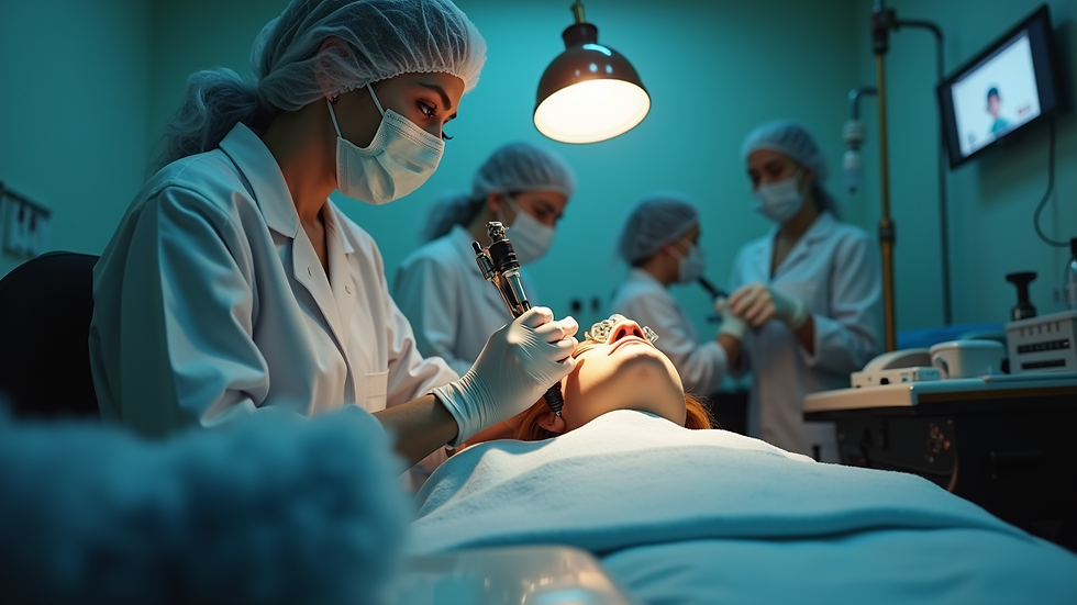Eye-level view of a sterile tattoo studio setup with clean equipment