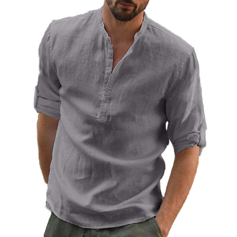 Thumbnail: KB New Men's Casual Blouse Cotton Linen Shirt Loose Tops Long Sleeve Tee Shirt