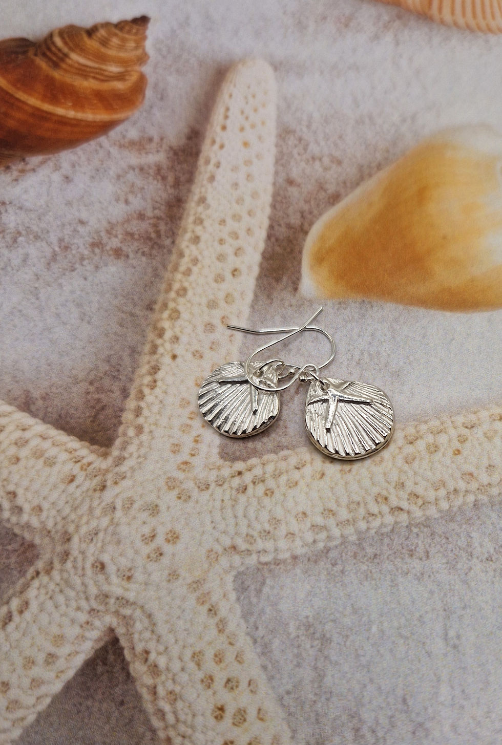 Thumbnail: Scallop Shell with Starfish Drop Earrings