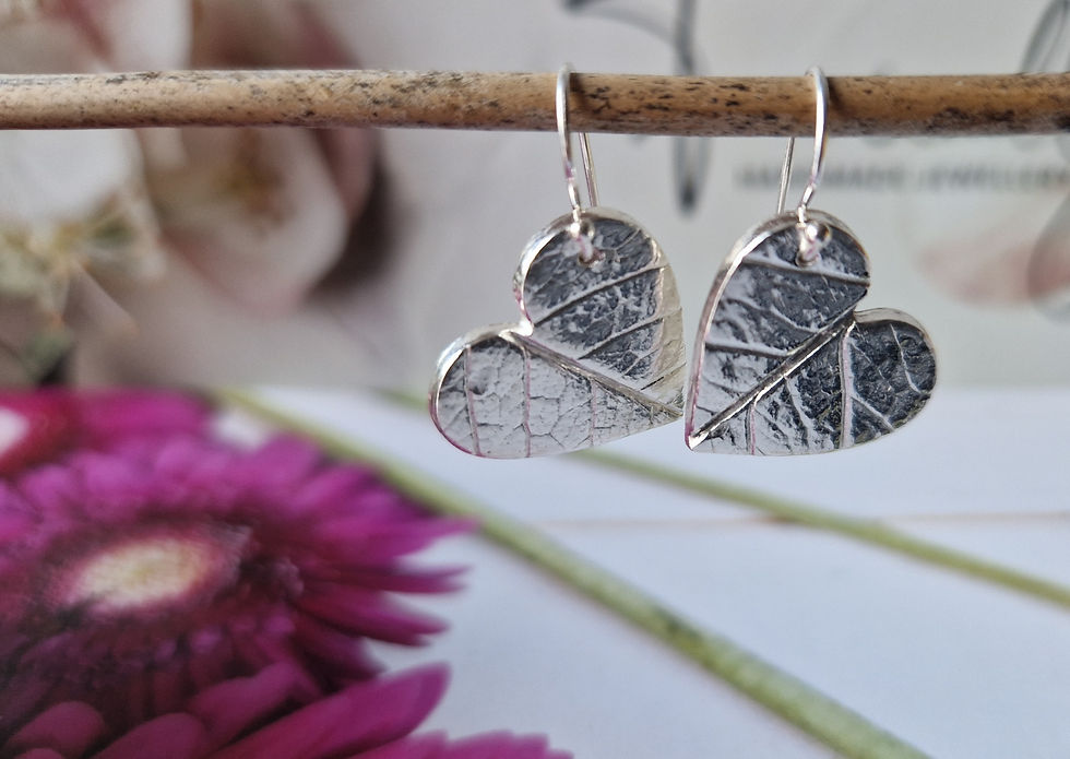 Thumbnail: Small Rose Heart Leaf Drop Earrings