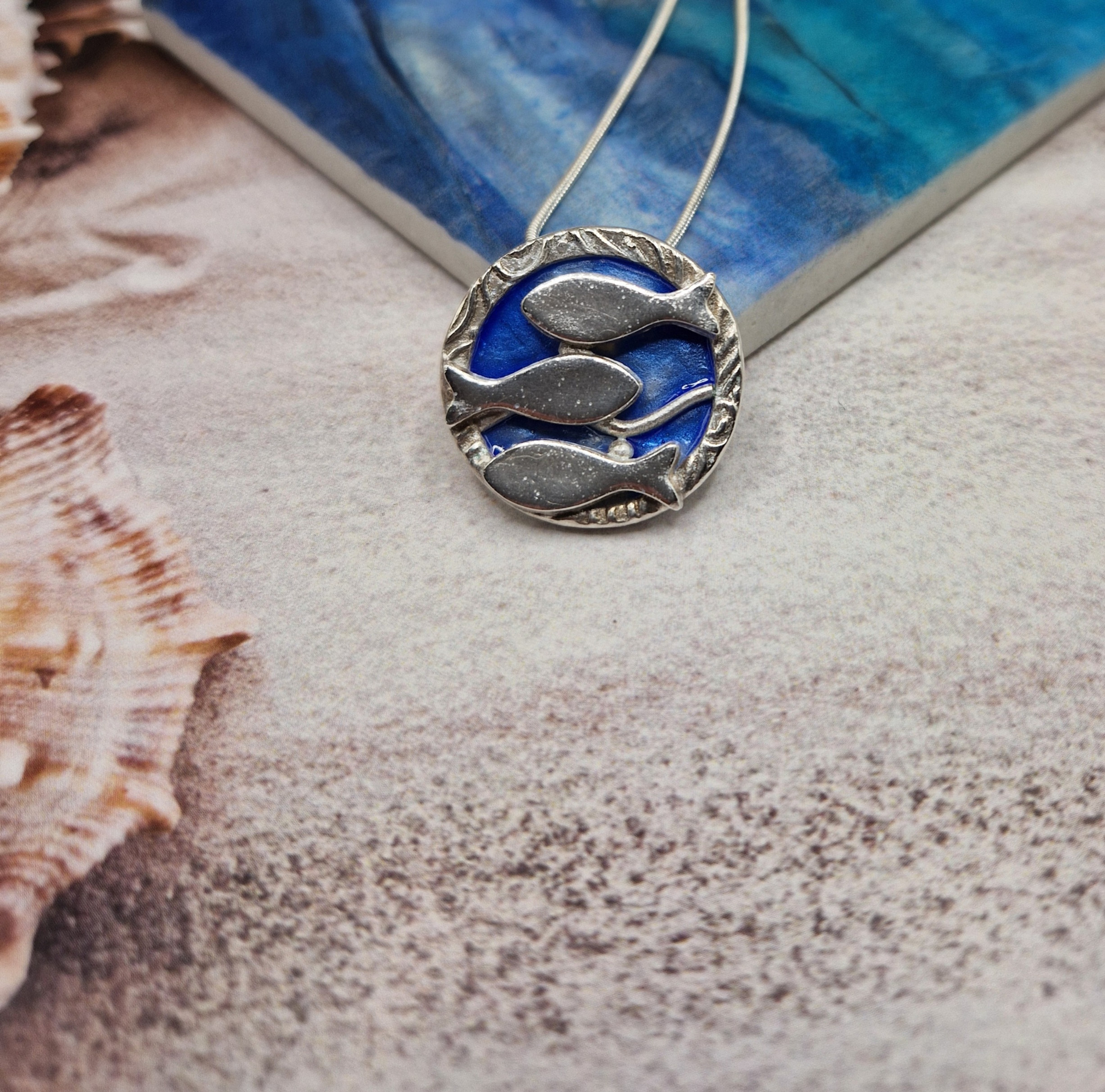 Three Fish & Enamel Pendant
