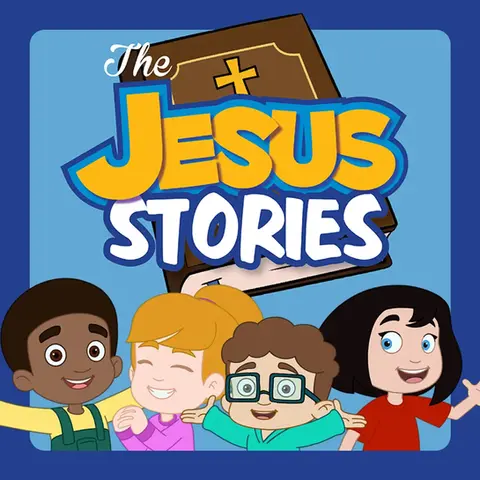 Logo do The Jesus Stories aplicado em um livro desenhado.