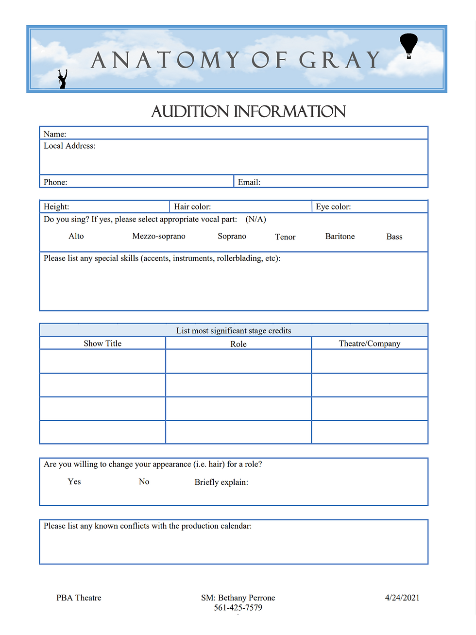 Audition Information Sample