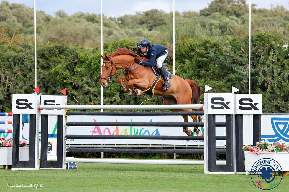 Joe Fernyhough at the Sunshine Tour in Spain wearing Wolf Equestrian Men's Riding Breeches