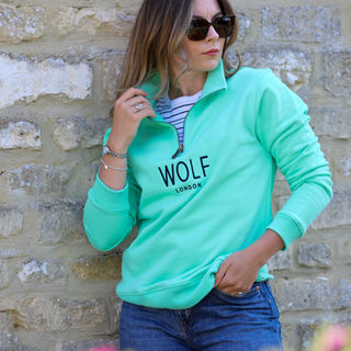 Women's Mint Green Minchinhampton Quarter Zip with Pink Embroidery