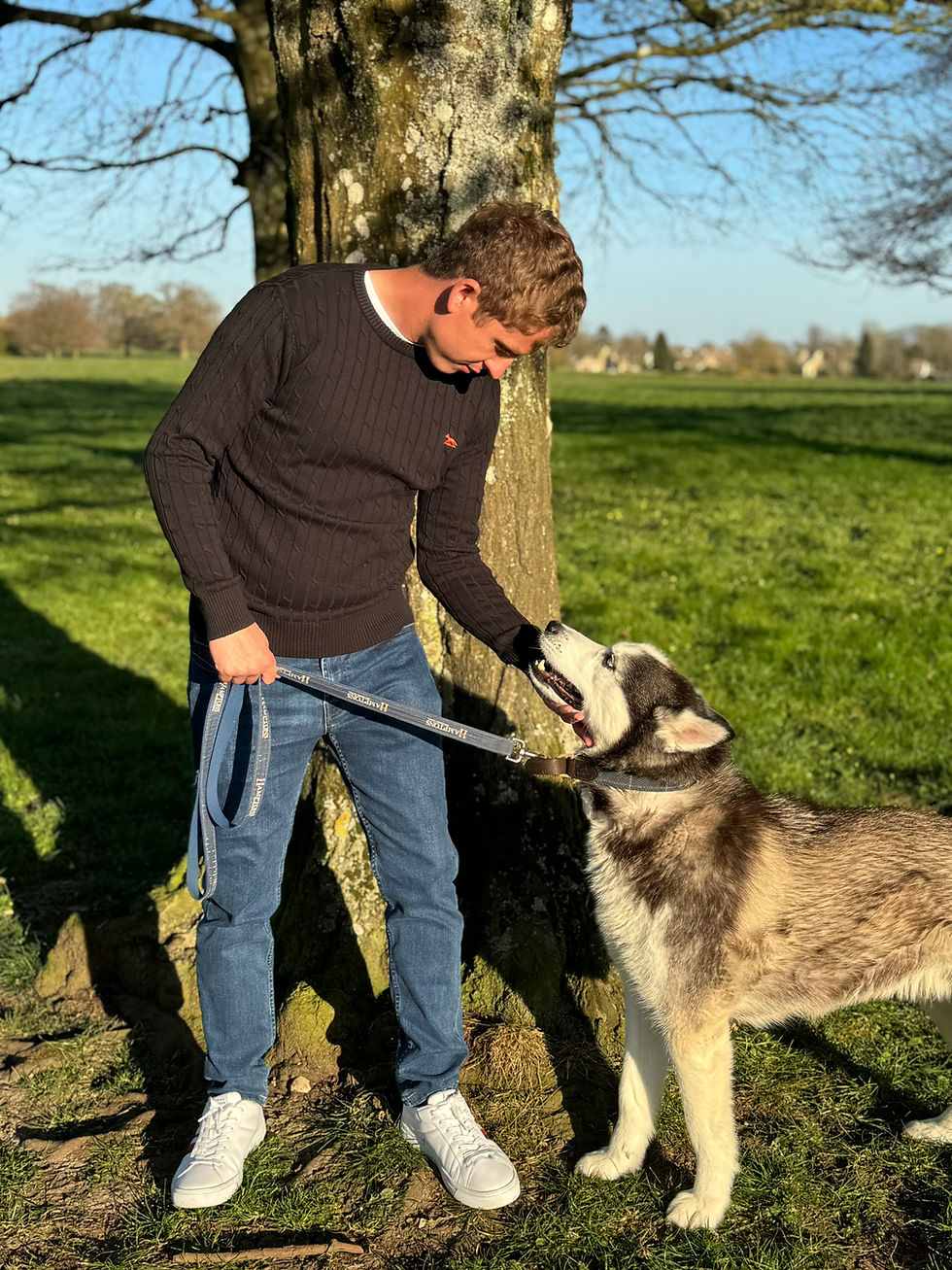 Thumbnail: Mens Black Cable Knit Jumper with Red Embroidered Wolf