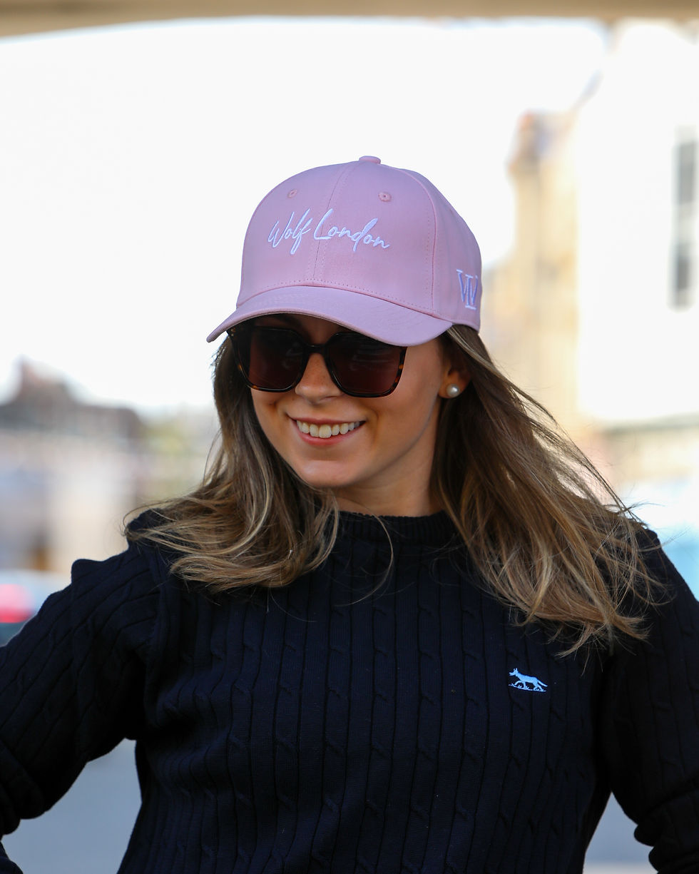 Thumbnail: Wolf London Ladies Navy Cable Knit and Wolf London Pink Cap