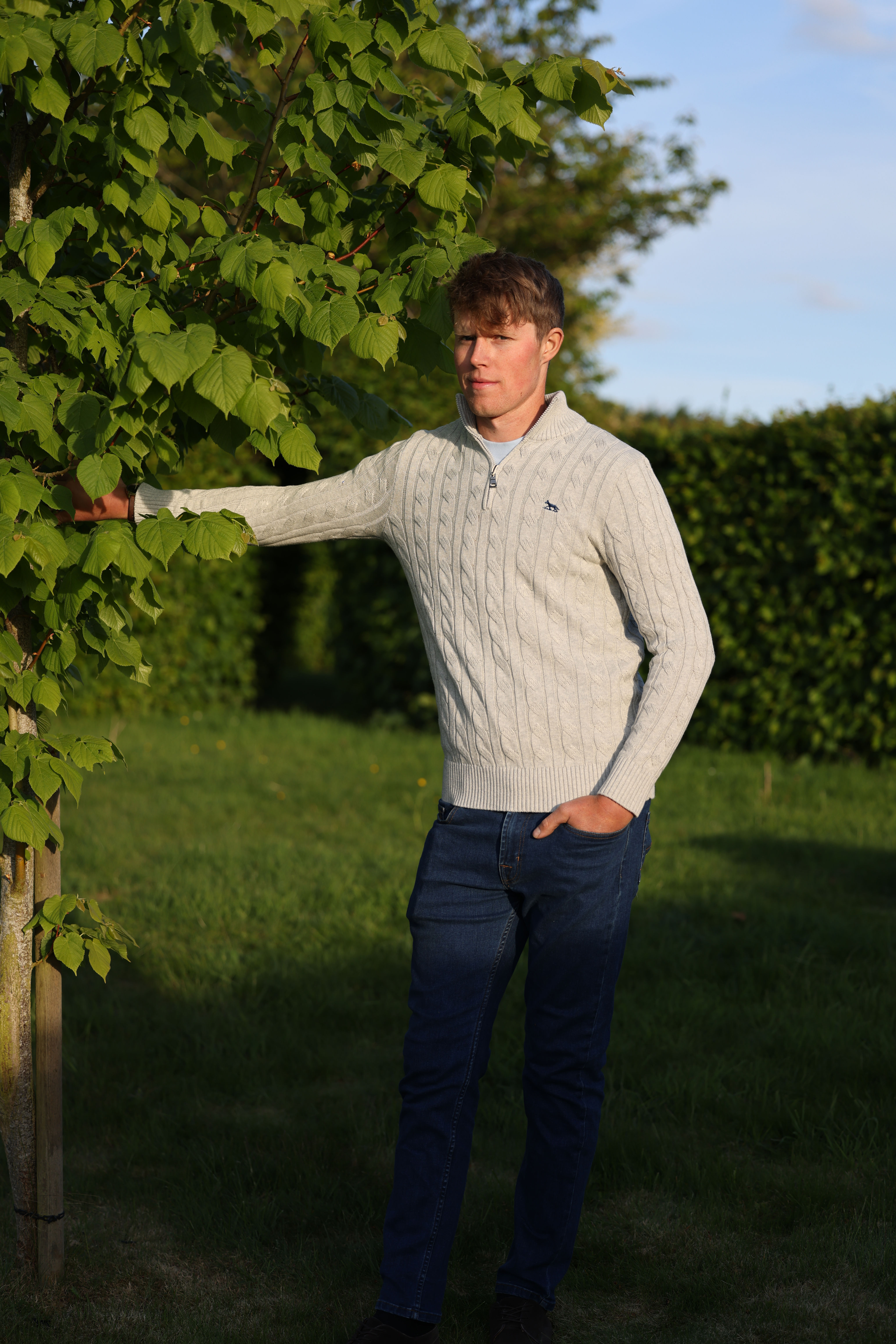 Wolf London Mens Grey Cable Knit Quarterzip