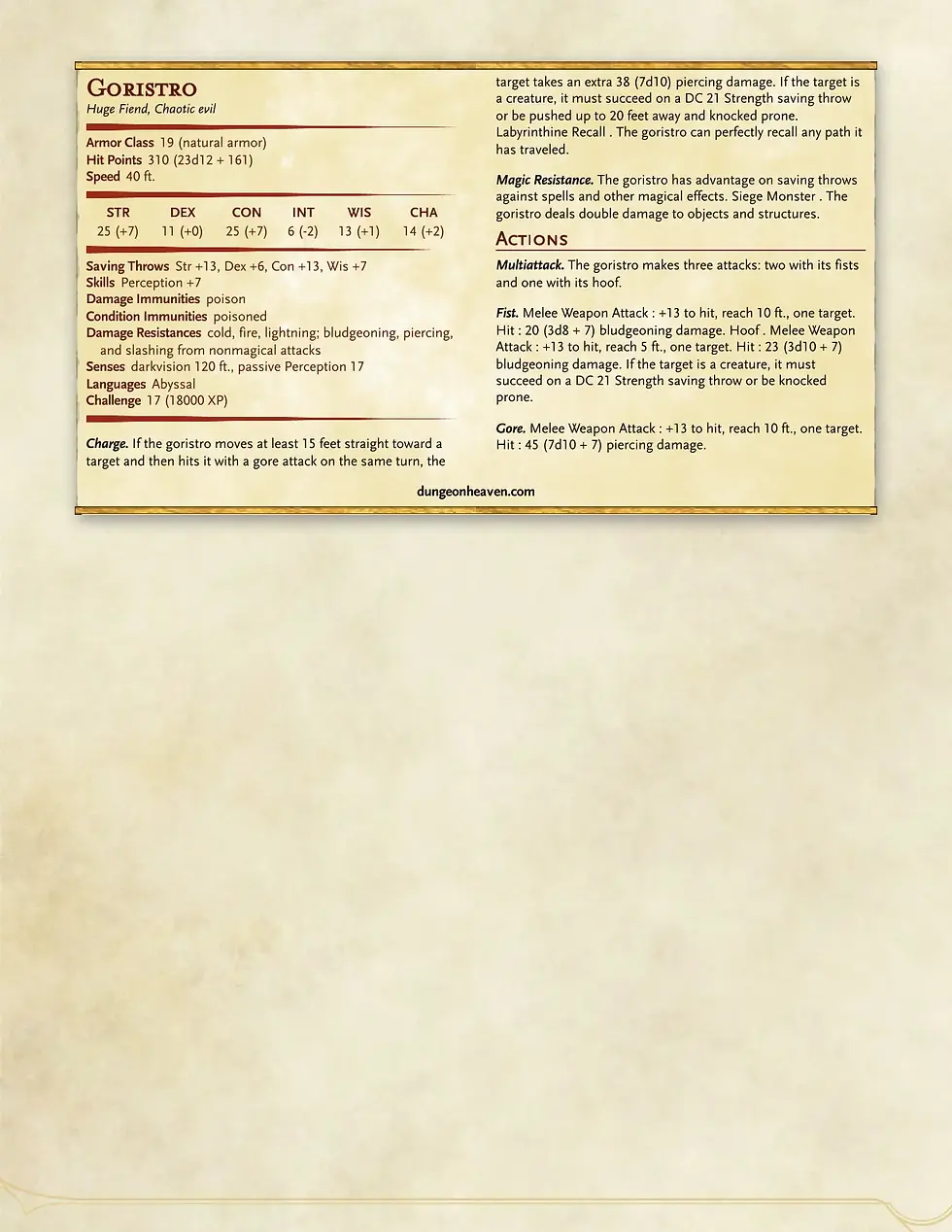 Goristro 5e stat block