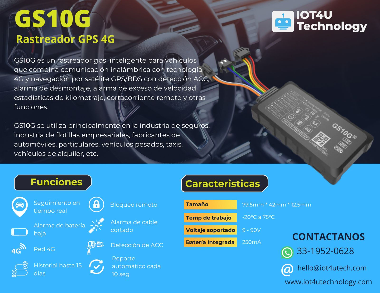 Rastreador vehicular GPS con bloqueo remoto