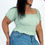 Thumbnail: Plus size casual ruched puff sleeve ribbed knit solid top