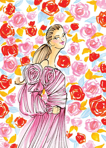 fashion illustration with roses and floral details