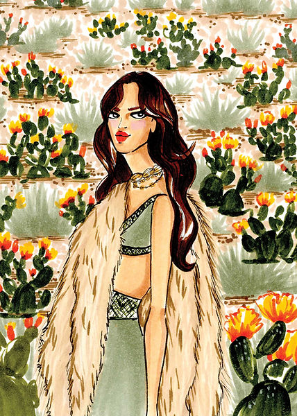 Fashion illustration with desert cacti and desert details