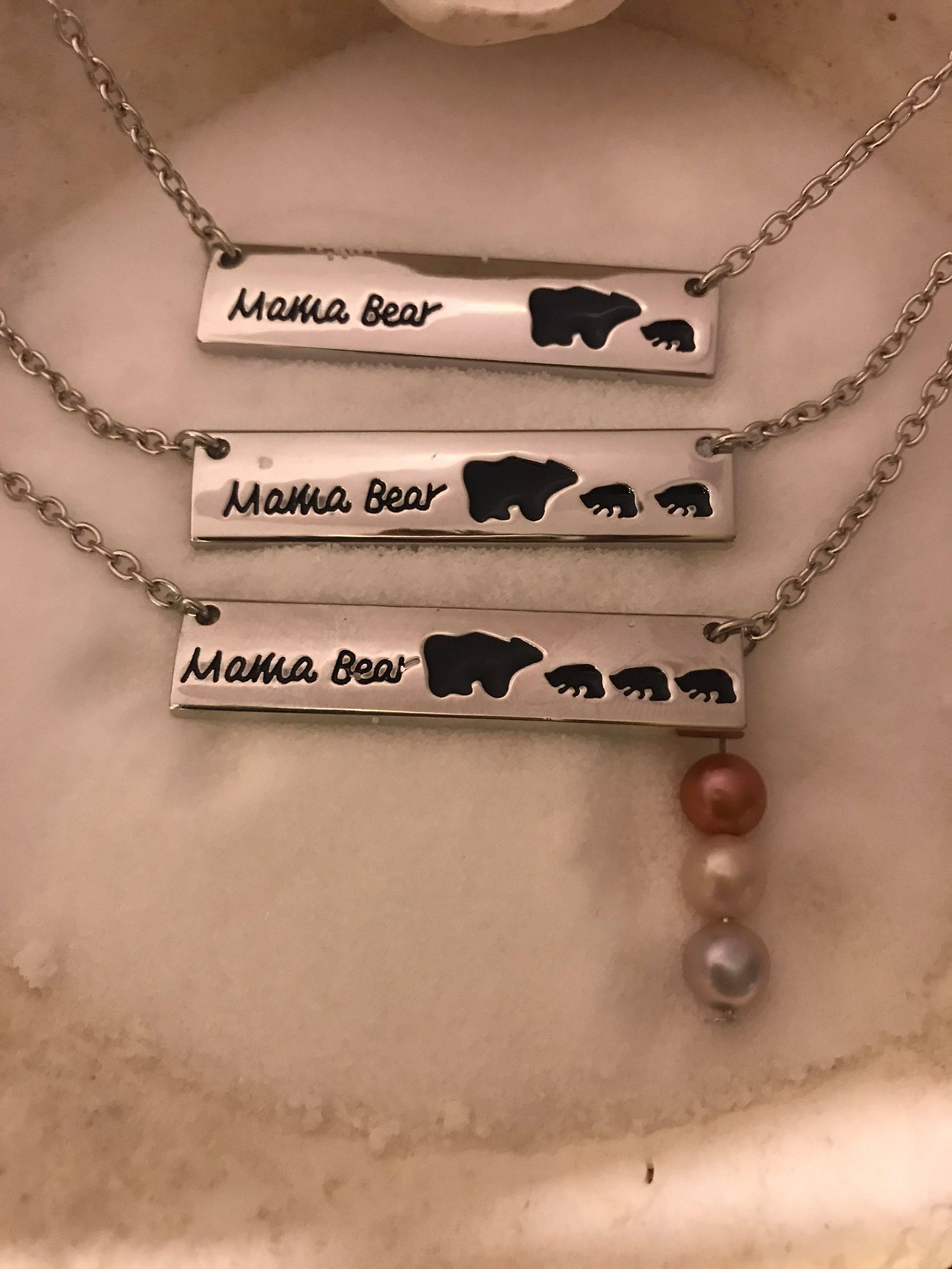 Mama bear necklace with 3 pearls