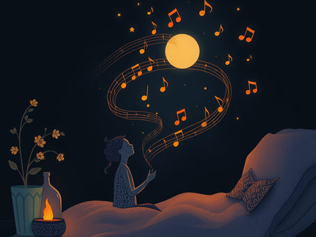 A girl listening to a beautiful melody in her mind 