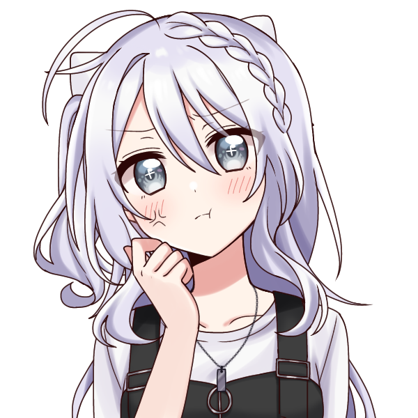 The vanilla character White hair, Silver eyes, bow in the back, angry face