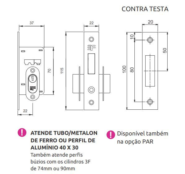 Miniatura: Fechadura de Segurança Chave Comum Porta Abrir/Pivotante 37mm Roseta Inox